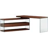 6902 360 Degree Rotating Desk in Walnut Finish & Tempered Glass
